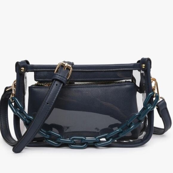 Jessica Clear Duo Crossbody Strap Chain Strap Navy - Picture 1 of 4